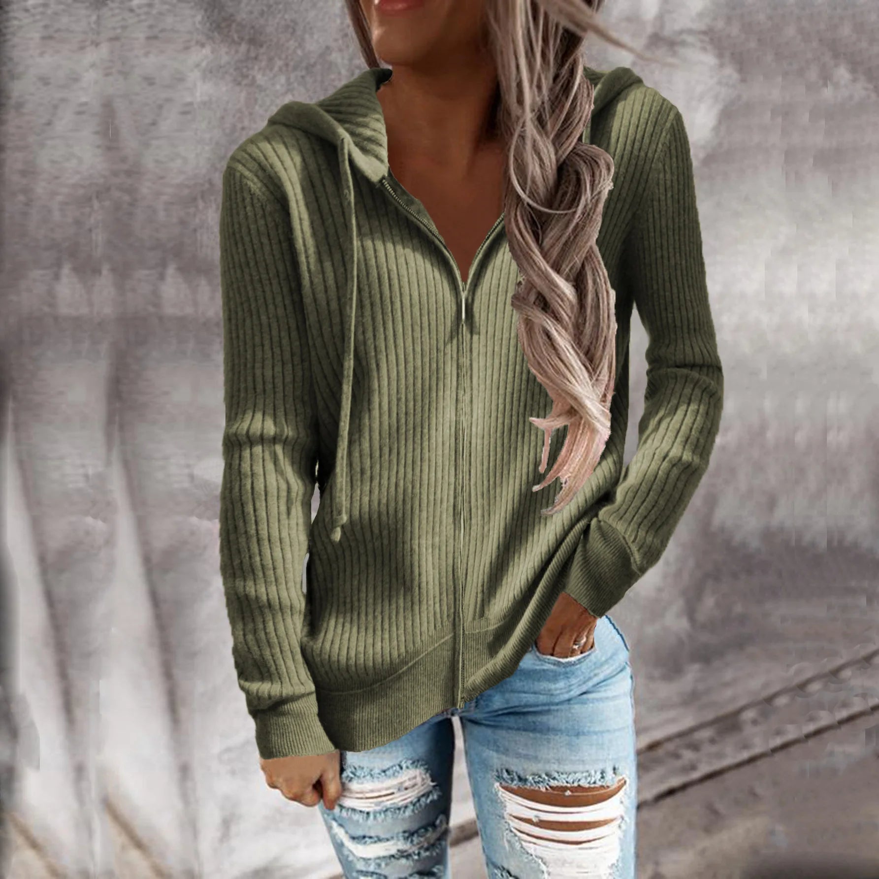 Damen - Winter-Kapuzenpullover mit Reißverschluss - Kuscheliger Stoff - Gemütlicher Stil für kalte Tage