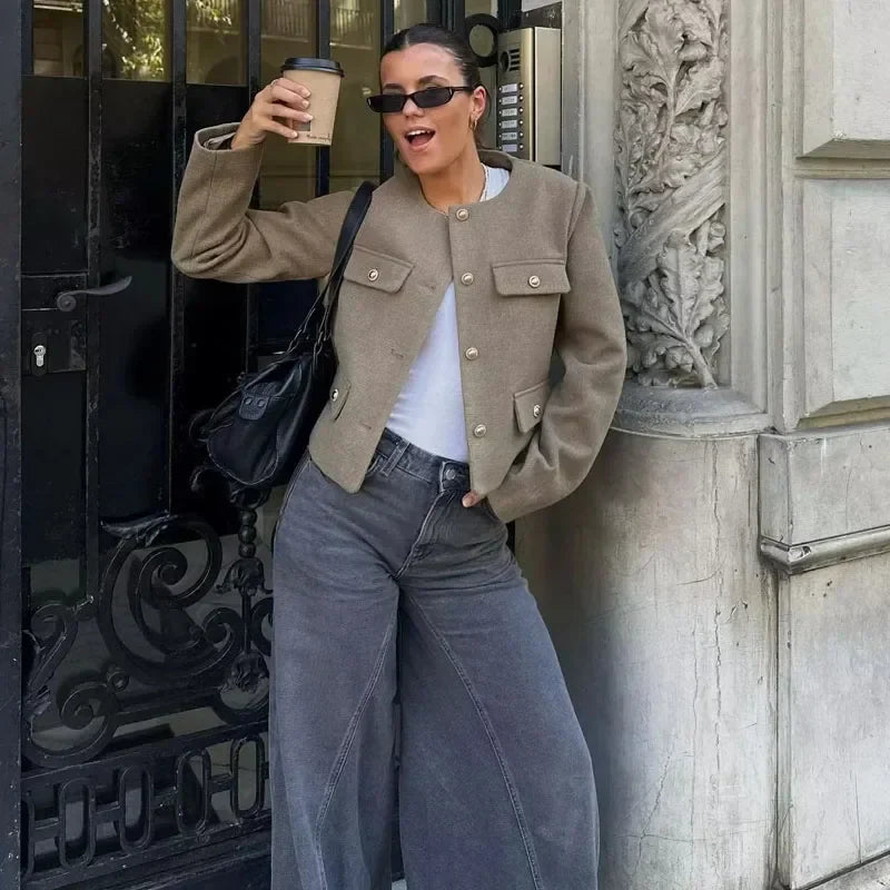 Damen - Bomberjacke - Gekürzte - Rundhalsausschnitt - Stylische Alltagsjacke für jeden Anlass