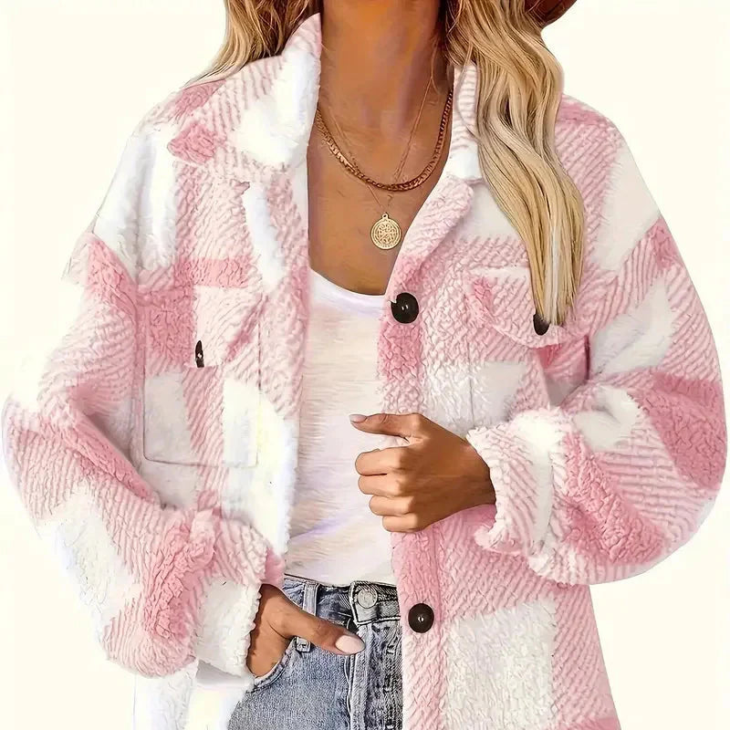 Damen - Jacke - Fleece - Karierter Look - Kuschelig & Warm - Perfekt für kalte Tage