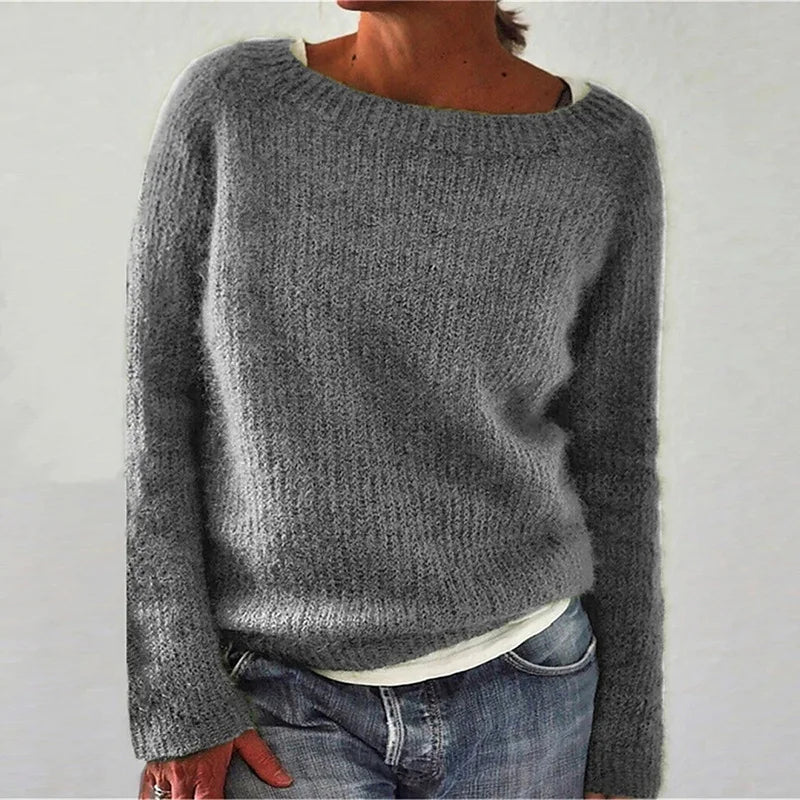 Damen - Langärmeliger Strickpullover - Weichem Stoff - Lockere Passform - Bequemer und stilvoller Strickpullover
