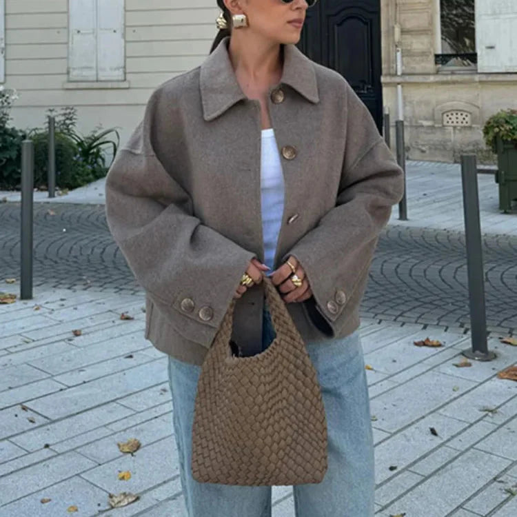 Damen - Stilvolle Jacke - Hochwertige Wollmischung - Übergroße Passform - Elegante Mode für jeden Anlass