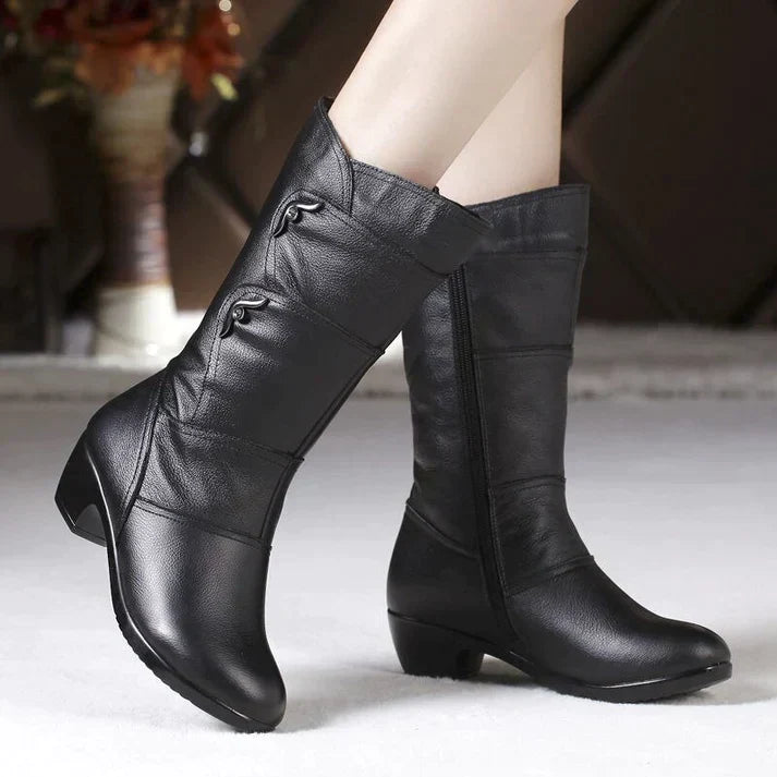 Damen - Schwarze Winterstiefel - Rutschfesten Sohle - Warm & Gemütlich - Perfekt für kalte Tage