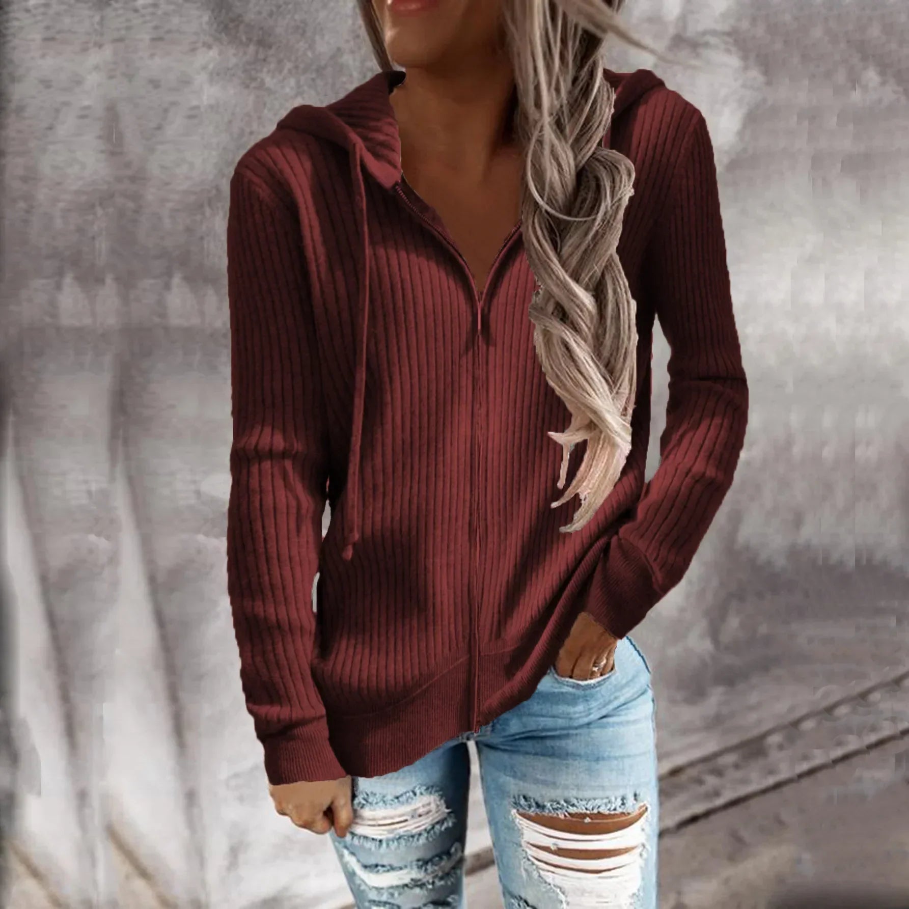 Damen - Winter-Kapuzenpullover mit Reißverschluss - Kuscheliger Stoff - Gemütlicher Stil für kalte Tage