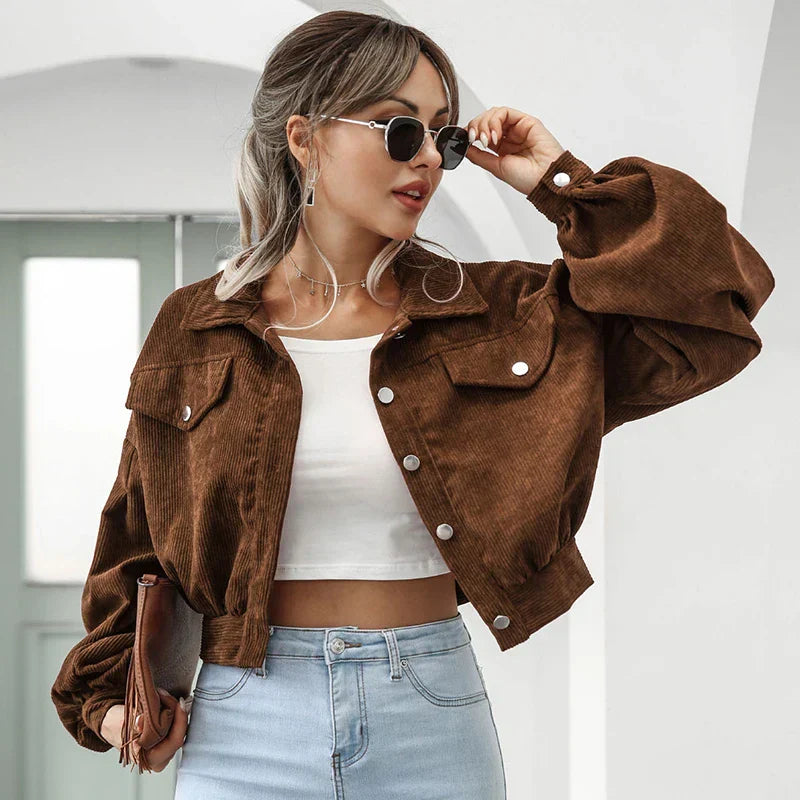 Damen - Kurze Cordjacke - Stilvoll & Vielseitig - Perfekte Ergänzung für jeden Look