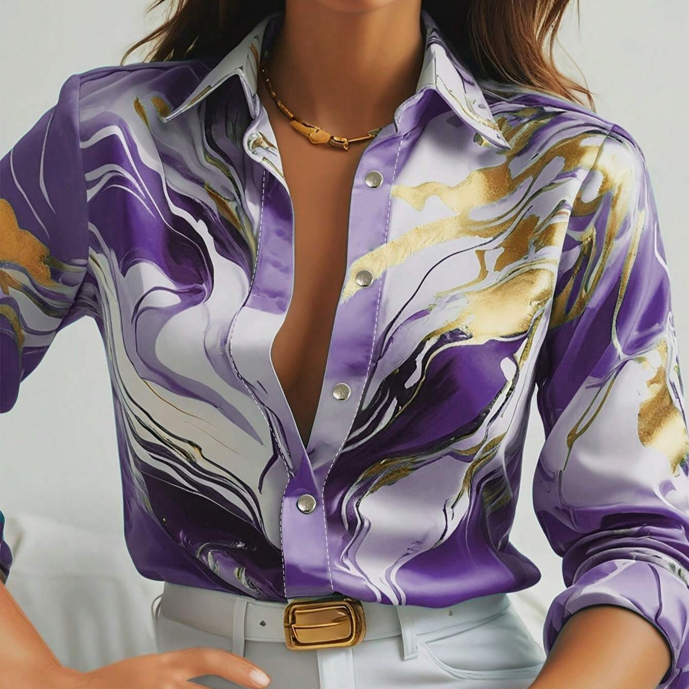 Damen - Hemd - Satinstoff - Fließendes elegantes Shirt für stilvolle Anlässe