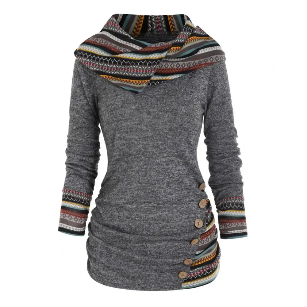 Damen - Winter Sweatshirt - Kapuze im Ethno-Stil - Bequem, Warm und Trendy für kalte Tage