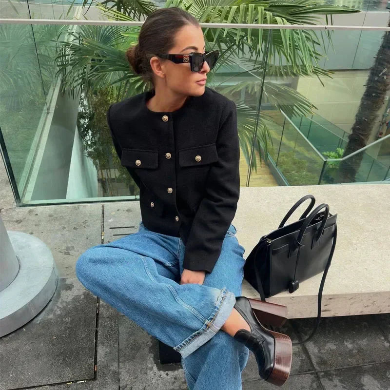 Damen - Bomberjacke - Gekürzte - Rundhalsausschnitt - Stylische Alltagsjacke für jeden Anlass