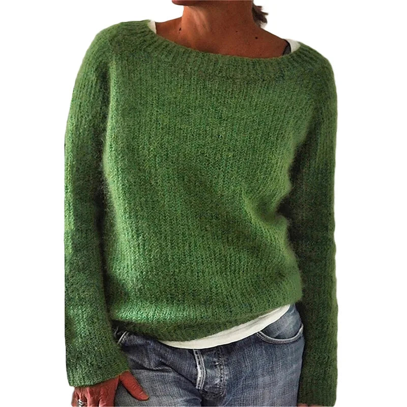 Damen - Langärmeliger Strickpullover - Weichem Stoff - Lockere Passform - Bequemer und stilvoller Strickpullover