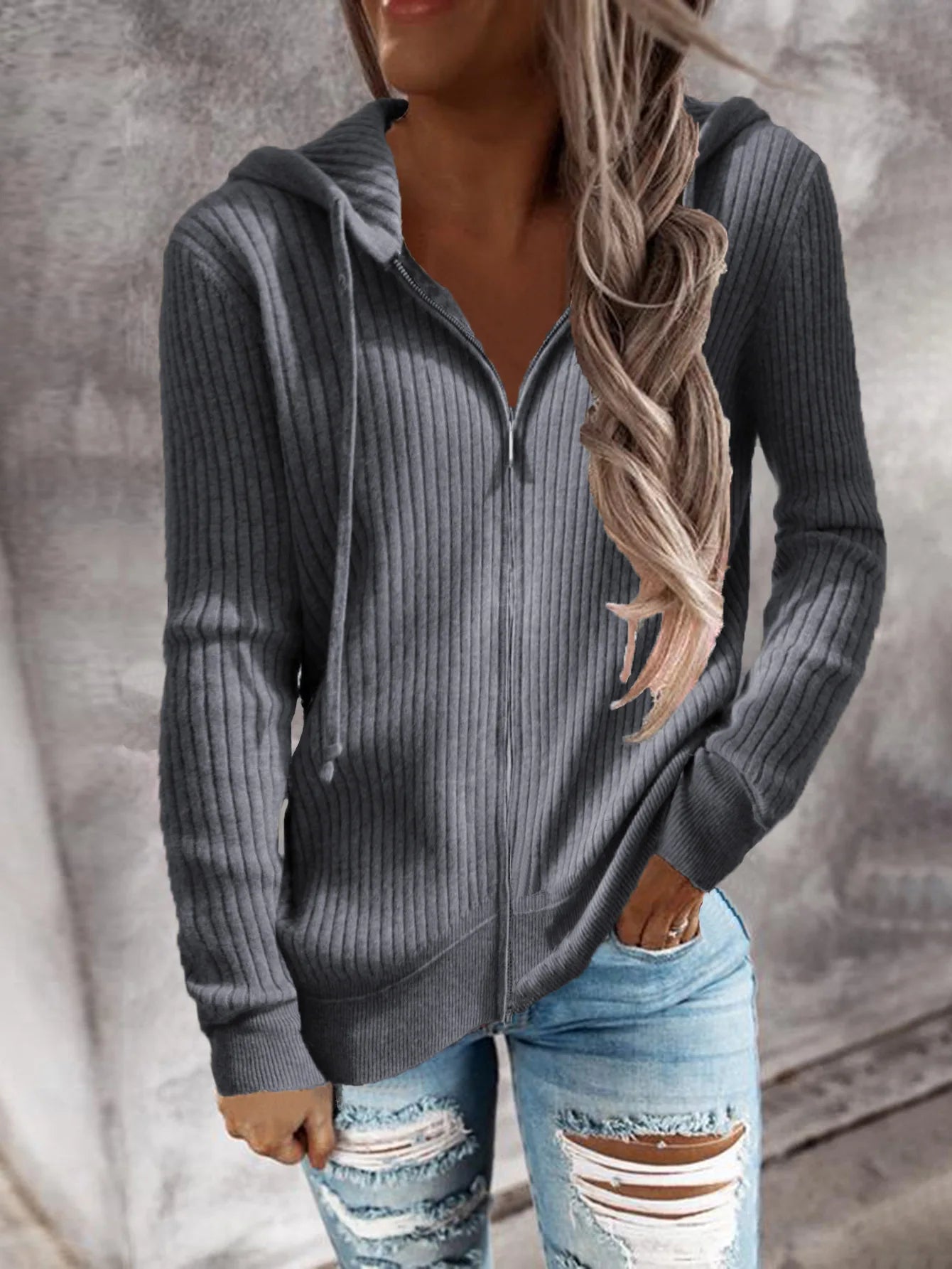 Damen - Winter-Kapuzenpullover mit Reißverschluss - Kuscheliger Stoff - Gemütlicher Stil für kalte Tage