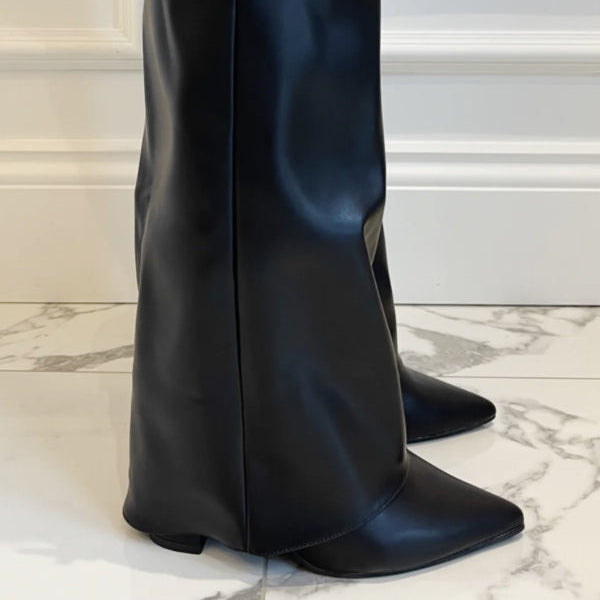 Damen - Kniehohe Stiefel - Spitz zulaufendes Leder - Reißverschluss - Elegante Boots für jeden Anlass