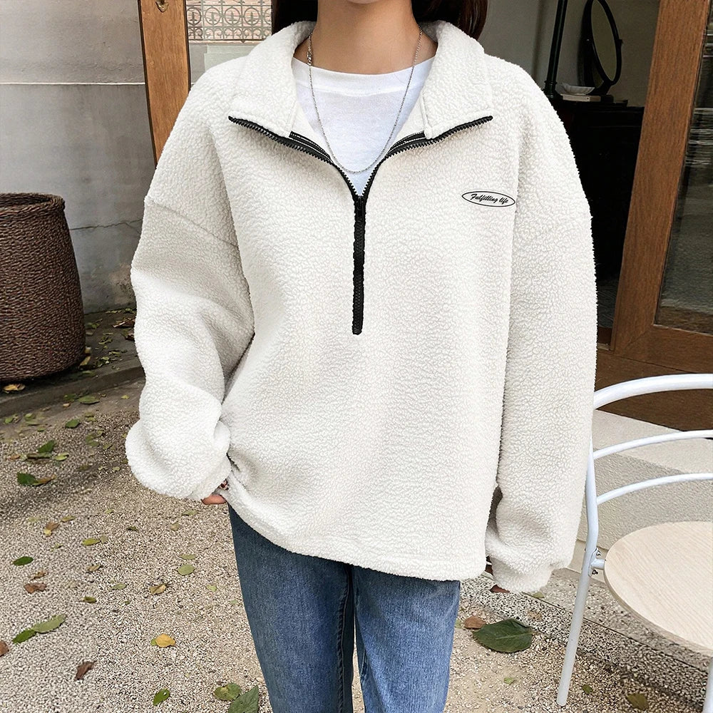 Damen - Kuscheliges Winter Sweatshirt - Halber Reißverschluss - Bequeme Freizeitmode für kalte Tage