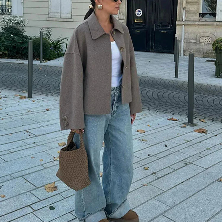 Damen - Stilvolle Jacke - Hochwertige Wollmischung - Übergroße Passform - Elegante Mode für jeden Anlass