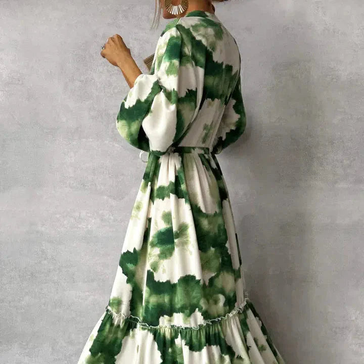 Damen - Maxikleid - Weichem Stoff - Fließendes Design mit langen Ärmeln und V-Ausschnitt - Stilvoll für jeden Anlass