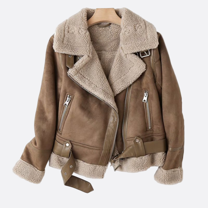 Damen - Bikerjacke - Asymmetrischer Reißverschluss & Gefütterter Kragen - Stylische Lederjacke