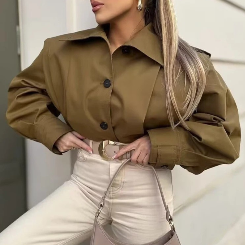 Damen - Gekürzte Jacke - Lockerer Passform - Knopfmanschetten - Stilvoll und Bequem für jeden Anlass