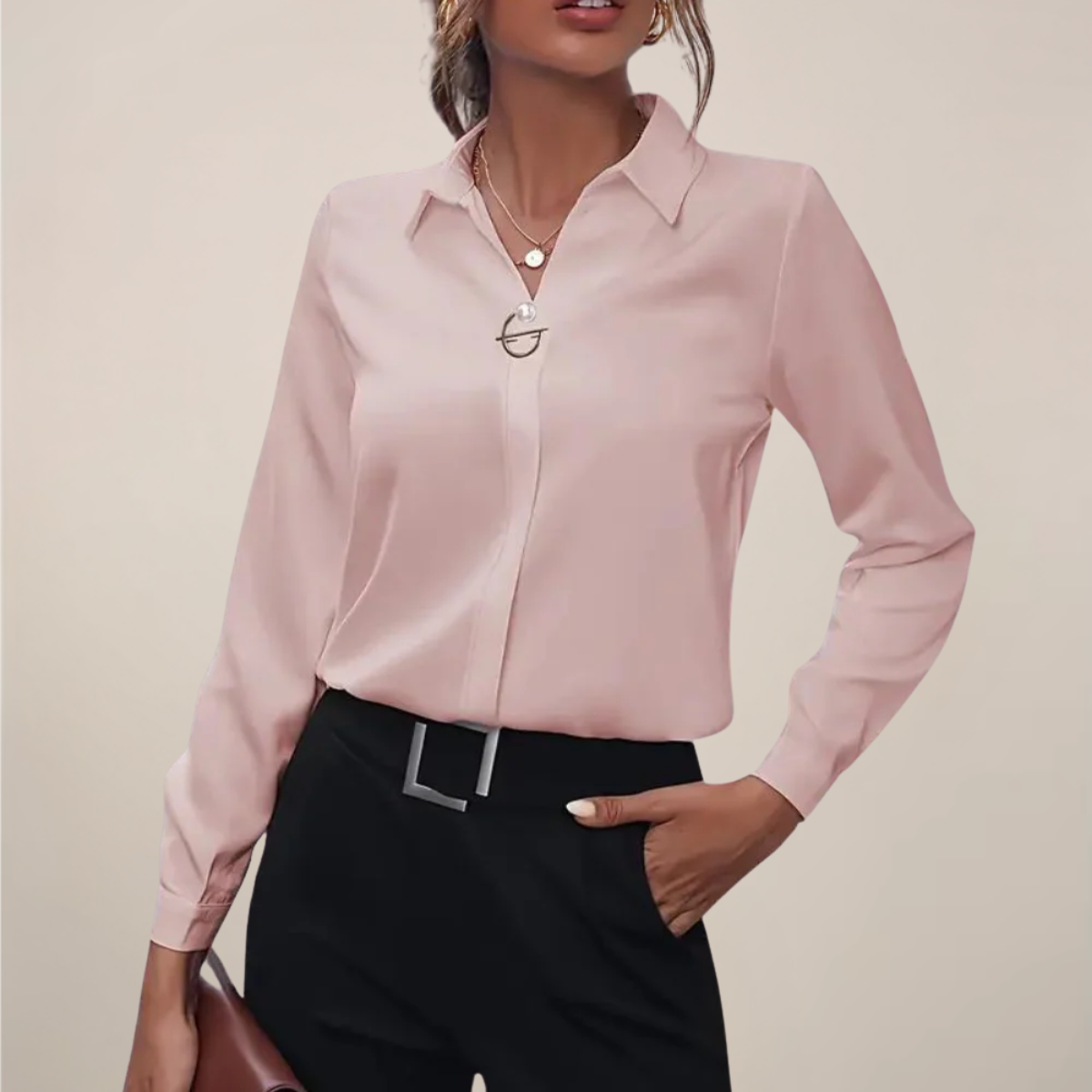 Damen - Langarmbluse - Kragen - Unifarbenes Design - Elegante Bluse für jeden Anlass