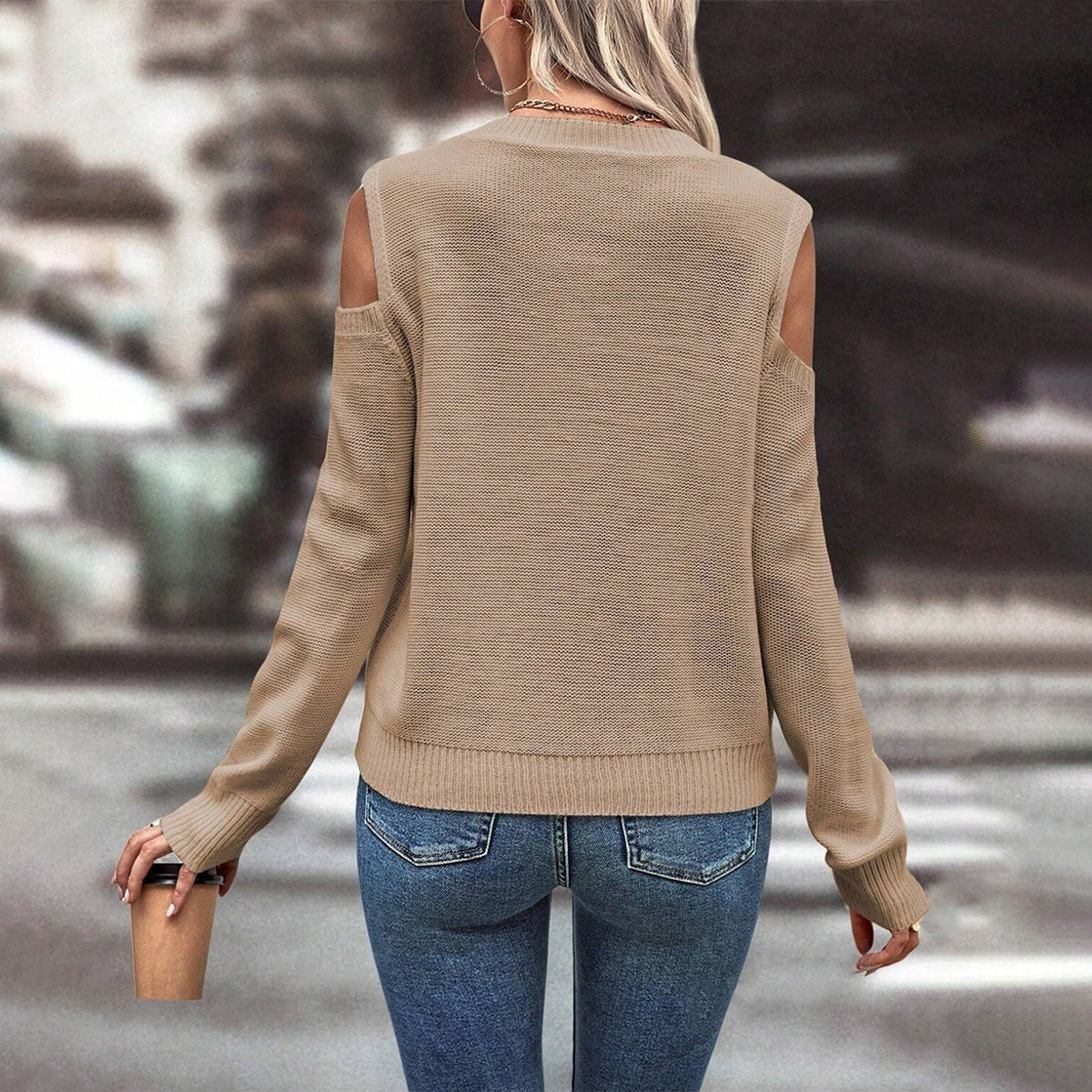 Damen - Strickpullover mit offenen Schultern - Wollmischung - Bequem und stylisch