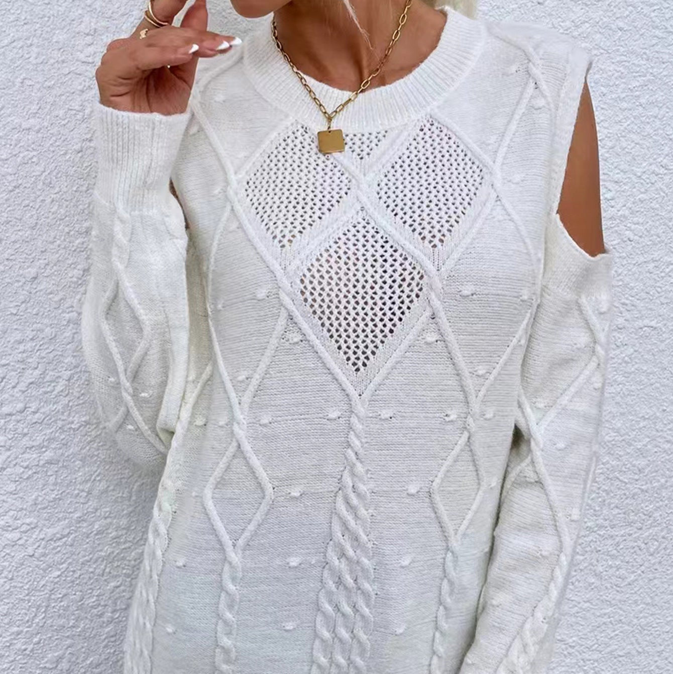 Damen - Strickpullover mit offenen Schultern - Wollmischung - Bequem und stylisch