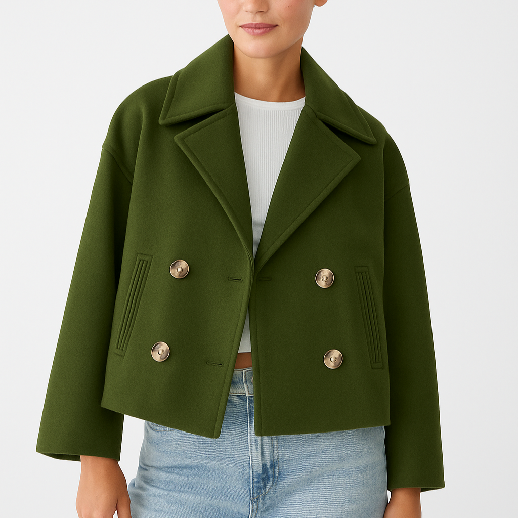 Damen - Taillierter Kurzmantel - Breitem Aufschlag - Eleganter Style für jede Gelegenheit