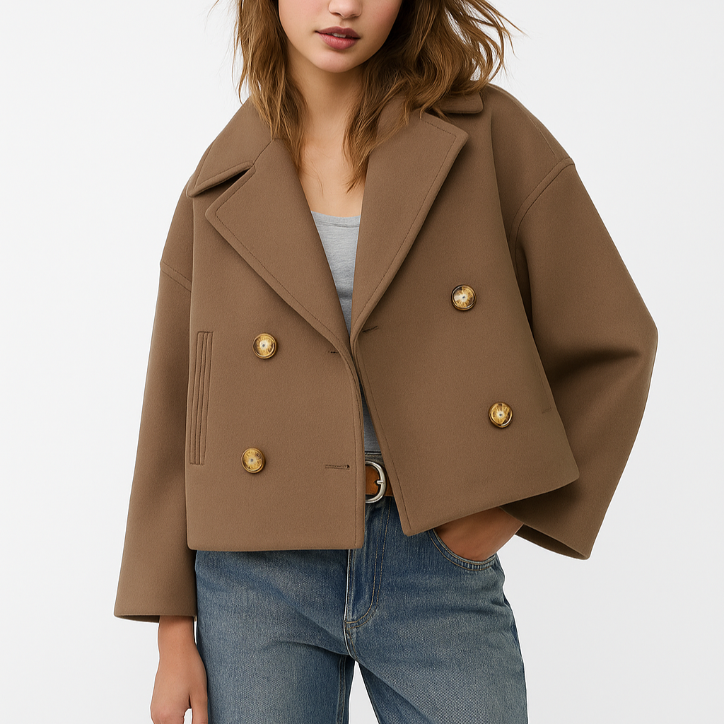 Damen - Taillierter Kurzmantel - Breitem Aufschlag - Eleganter Style für jede Gelegenheit
