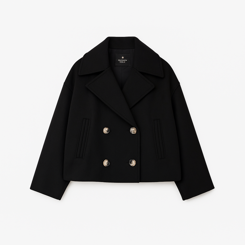 Damen - Taillierter Kurzmantel - Breitem Aufschlag - Eleganter Style für jede Gelegenheit