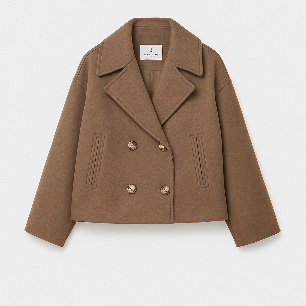 Damen - Taillierter Kurzmantel - Breitem Aufschlag - Eleganter Style für jede Gelegenheit
