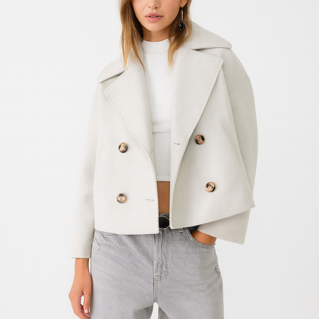 Damen - Taillierter Kurzmantel - Breitem Aufschlag - Eleganter Style für jede Gelegenheit