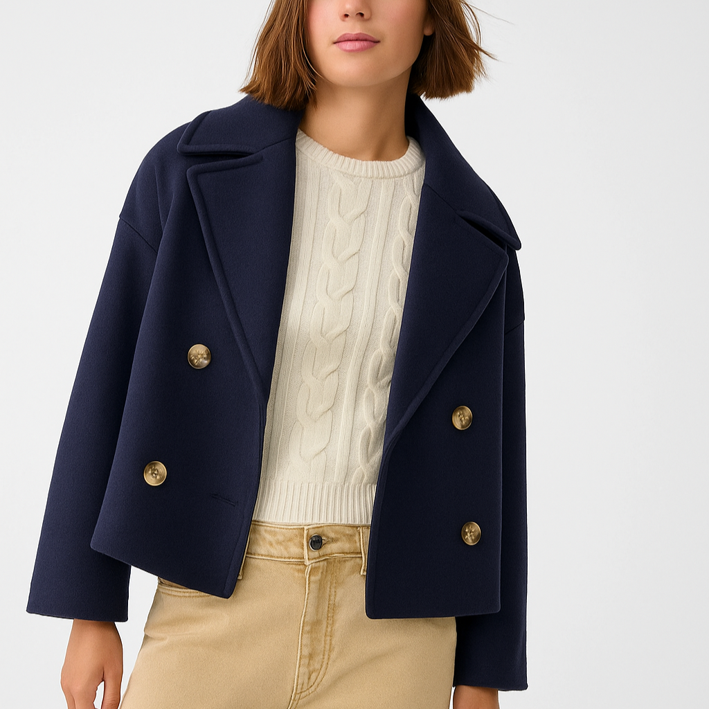 Damen - Taillierter Kurzmantel - Breitem Aufschlag - Eleganter Style für jede Gelegenheit