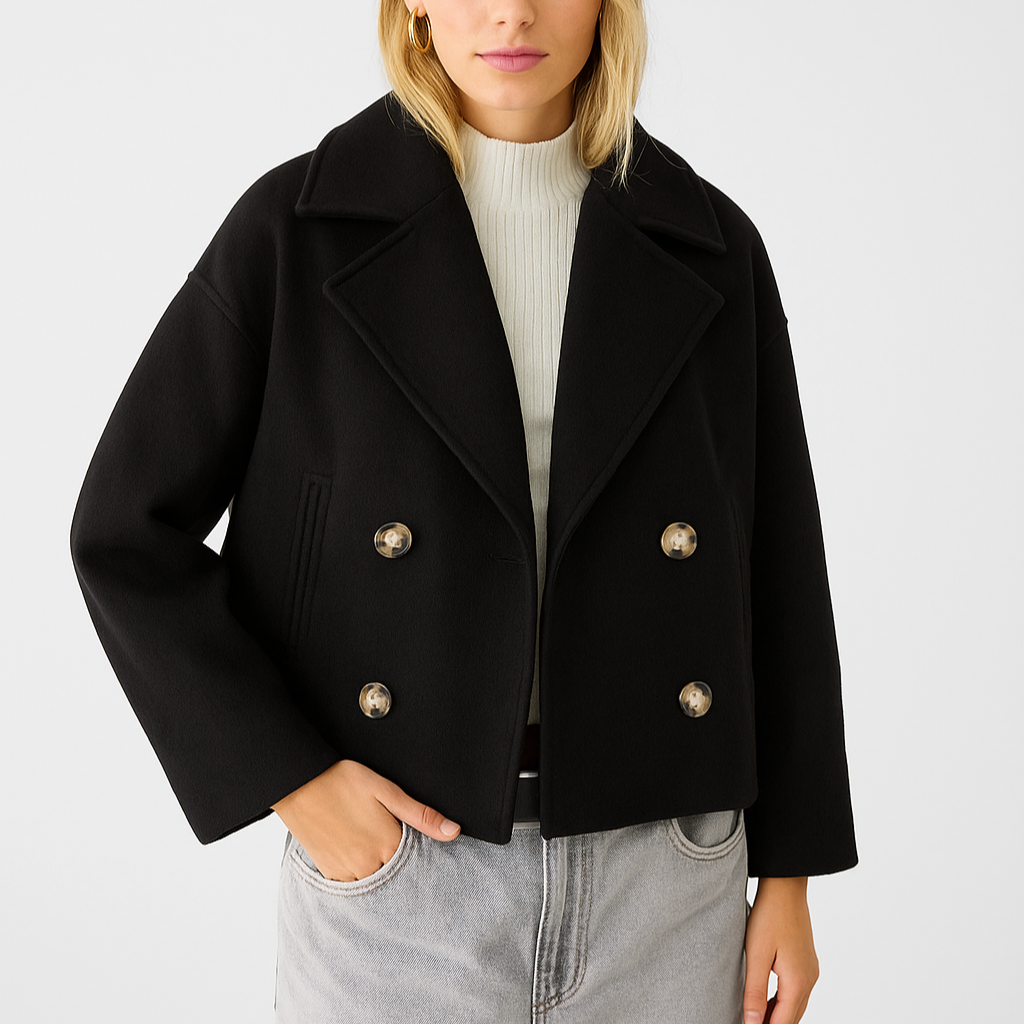 Damen - Taillierter Kurzmantel - Breitem Aufschlag - Eleganter Style für jede Gelegenheit