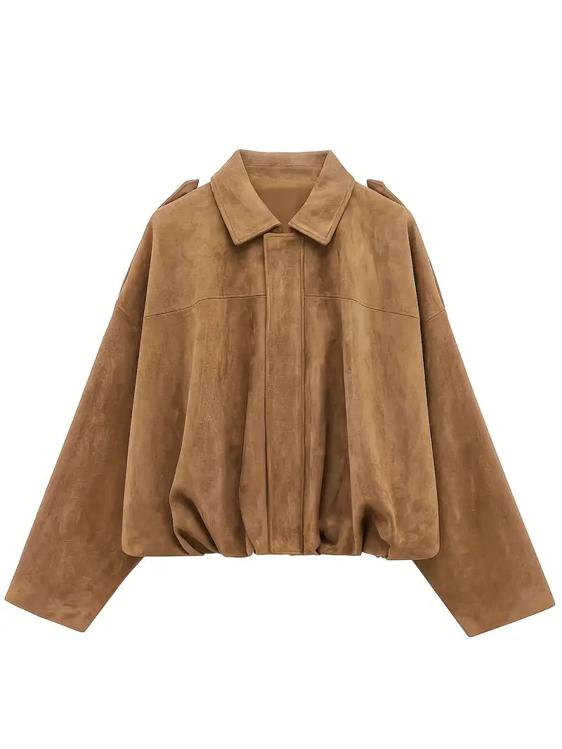 Damen - Kurze Jacke in Übergröße - Wildlederimitat - Modische und Bequeme Oberbekleidung für jeden Anlass