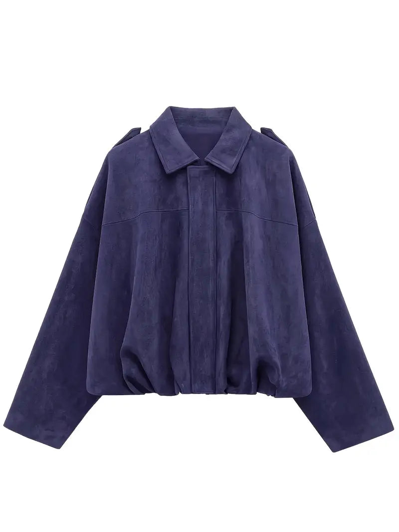 Damen - Kurze Jacke in Übergröße - Wildlederimitat - Modische und Bequeme Oberbekleidung für jeden Anlass