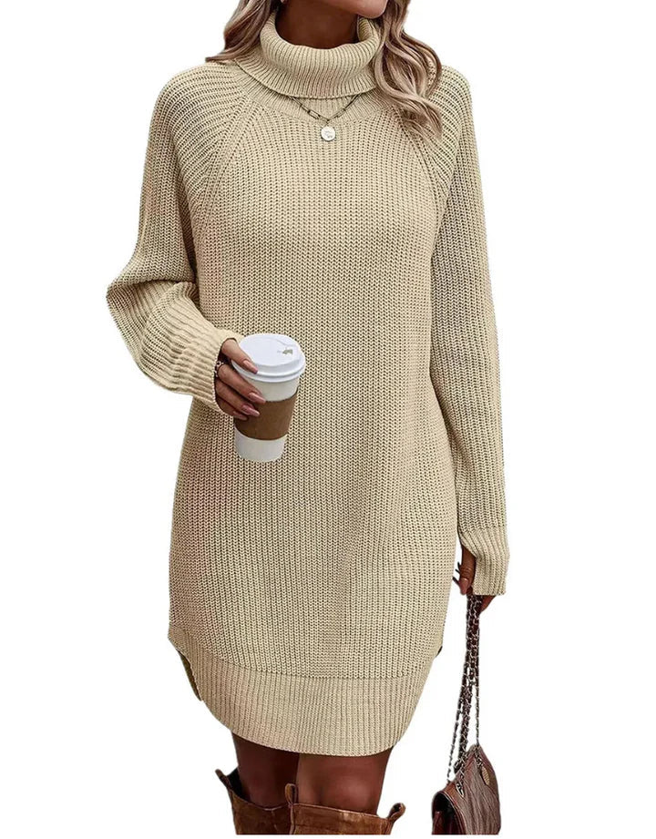 Damen - Rollkragen Strickpullover Kleid - Langärmlig - Bequem und stilvoll für jeden Anlass