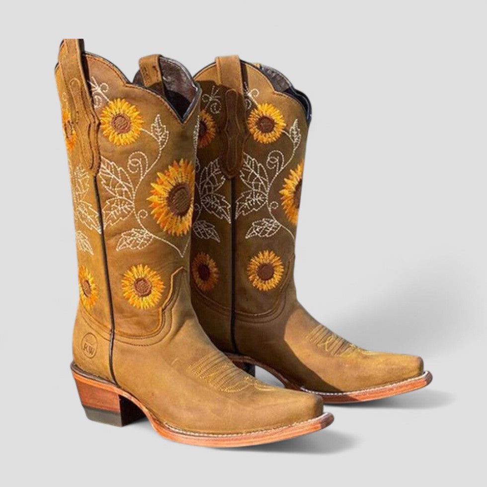 Damen - Cowboystiefel - Blumenstickerei - Stilvolles Design für einen modischen Look