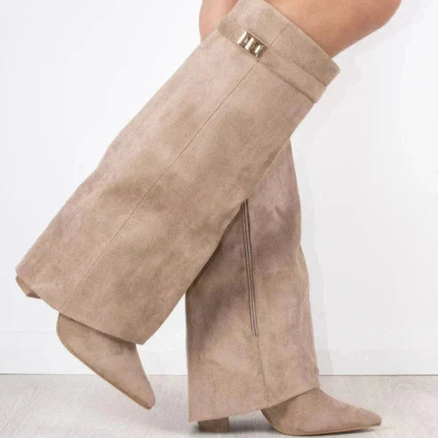 Damen - Kniehohe Stiefel - Spitz zulaufendes Leder - Reißverschluss - Elegante Boots für jeden Anlass