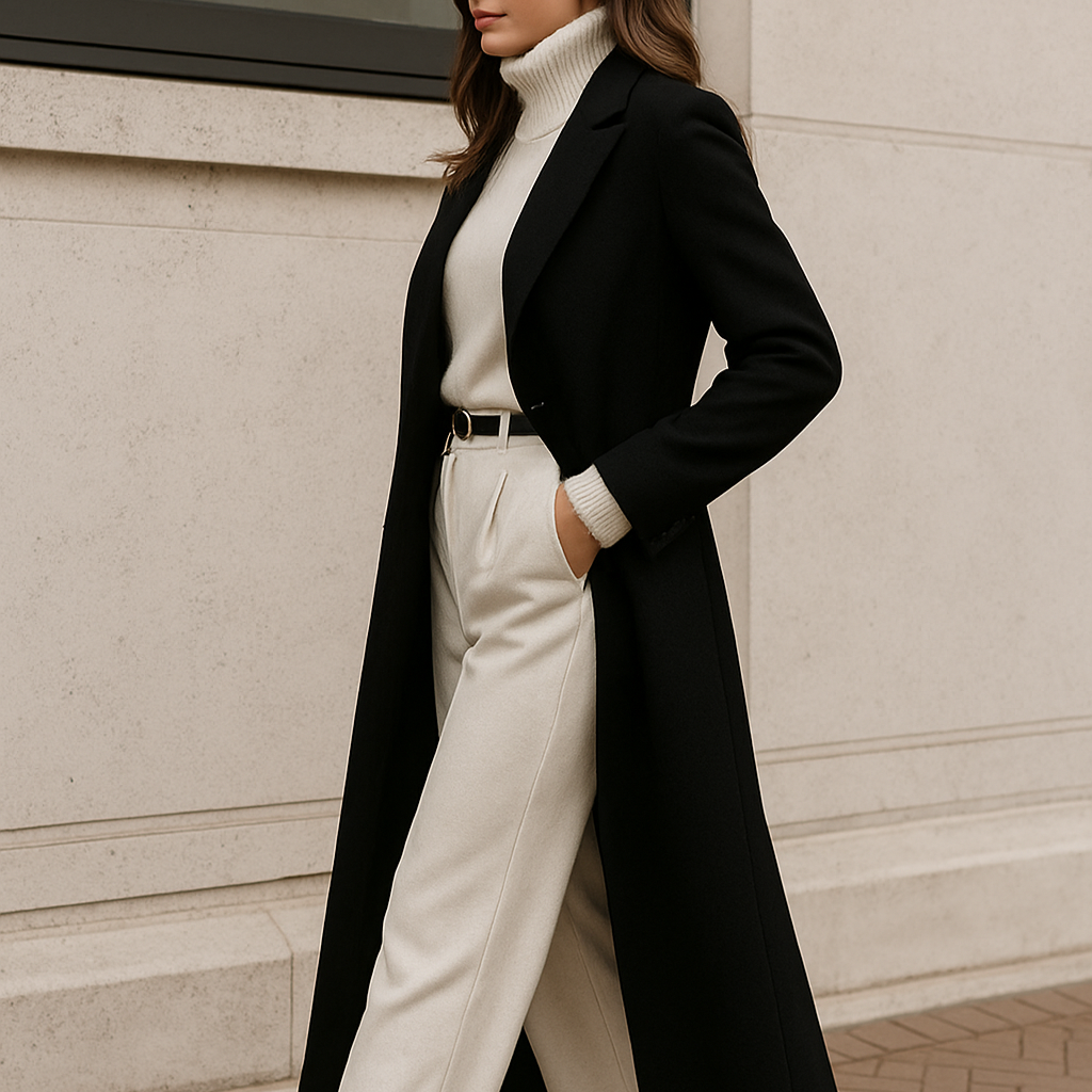 Damen - Langer Mantel - Hochwertigem Material - Elegante Wintermode - Stilvolle Winterkleidung