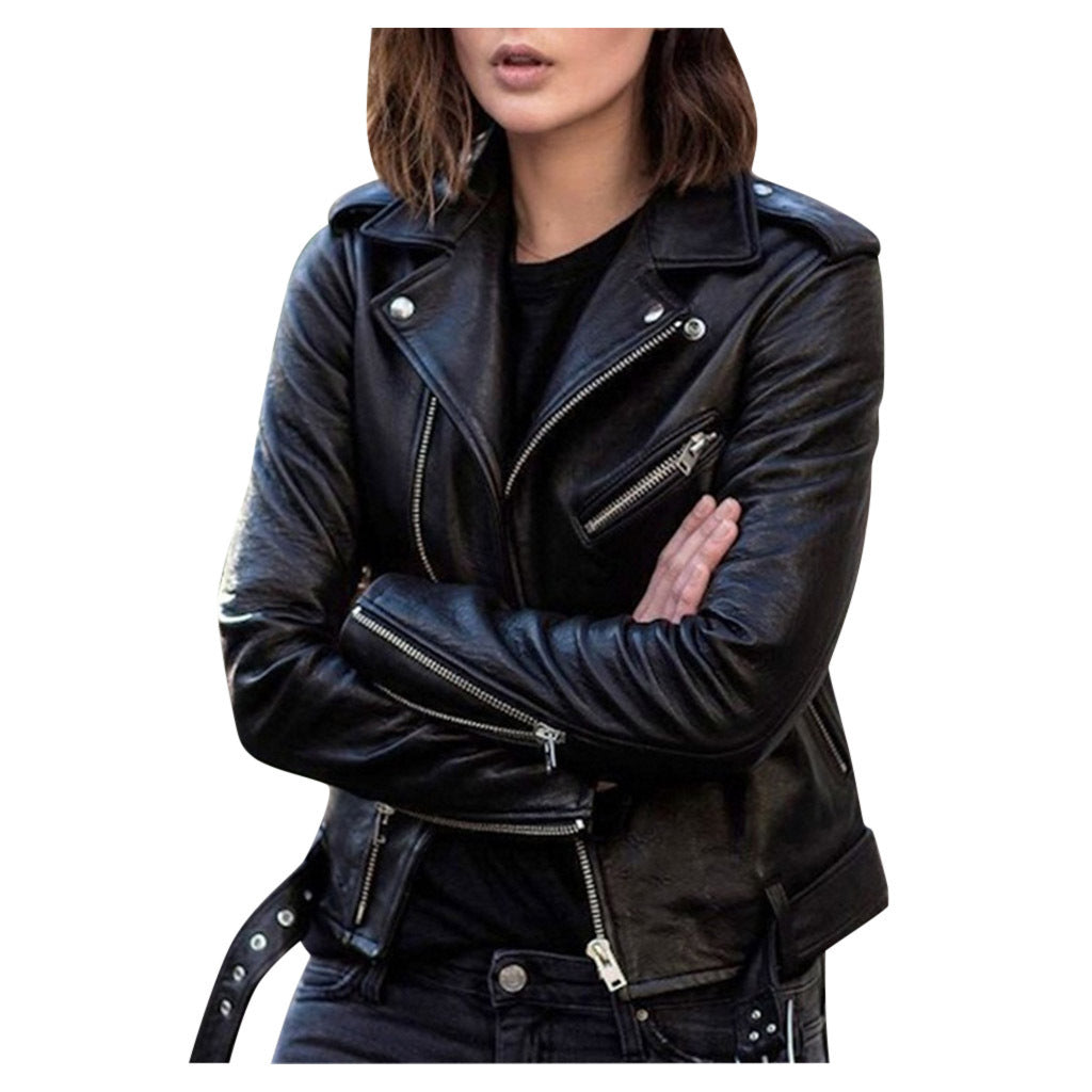 Damen - Lässige Biker Jacke - Reißverschluss-Stil - Stilvolle Freizeitmode für jedes Abenteuer