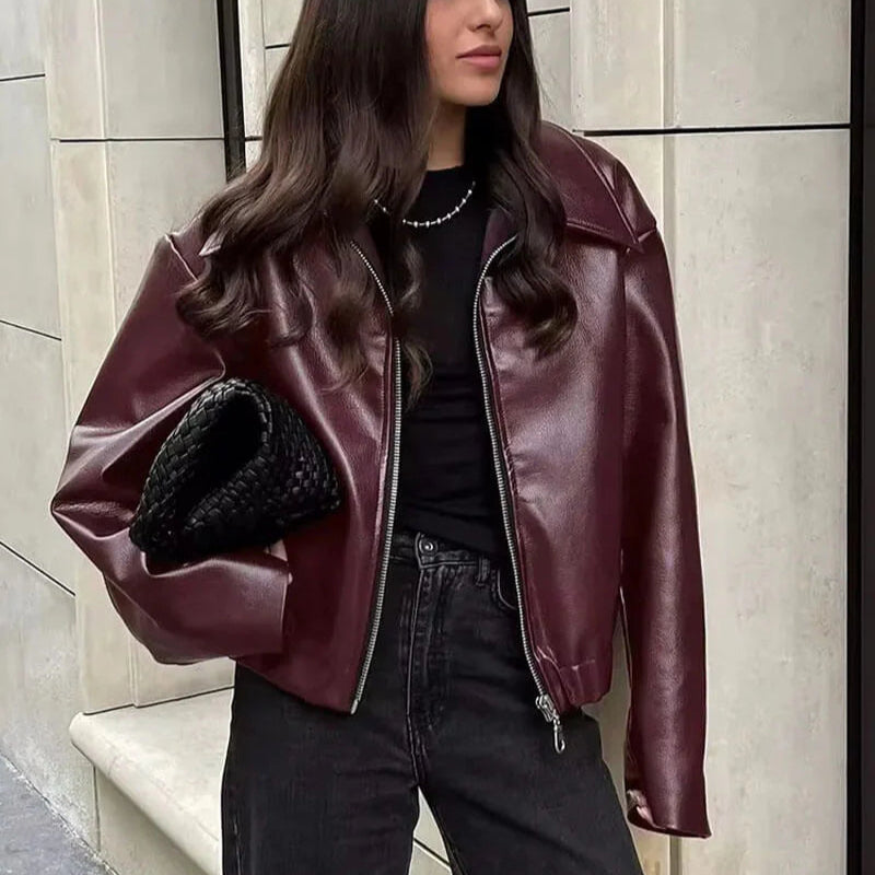 Damen - Jacke - Leder - Entspannte Passform - Stylische und Bequeme Oberbekleidung für Alltag und Freizeit