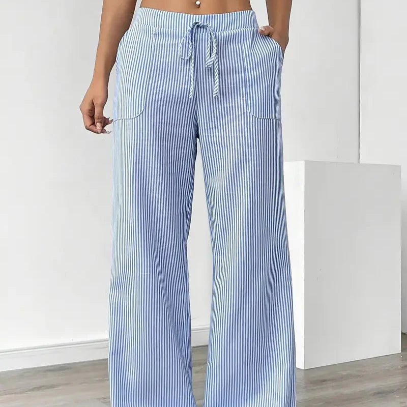 Damen - Gestreifte Hose - Bequemer Stoff - Trendy Bottoms für jeden Anlass