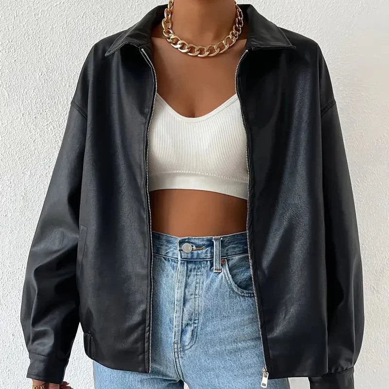 Damen - Jacke - Kunstleder - Stylisch & Vielseitig - Perfekt für jeden Anlass