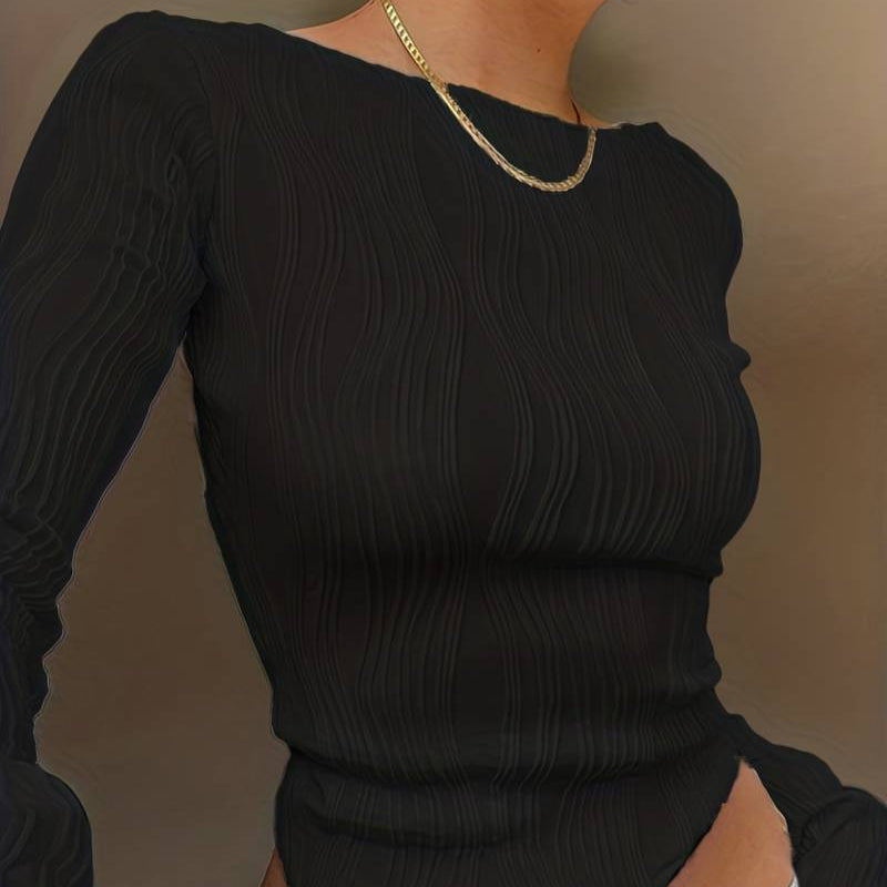 Damen - Tailliertes Langarm-Top - Texturstoff Design - Stilvolles Fashion-Statement für jeden Anlass