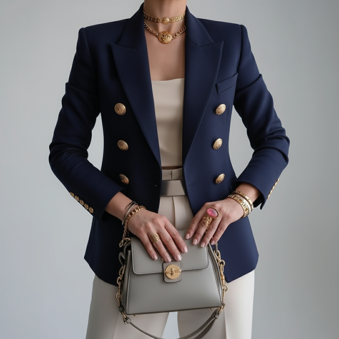 Damen - Stilvolle doppelreihige Blazer Jacke - Eleganter Schnitt - Perfekt für Büro und Freizeit