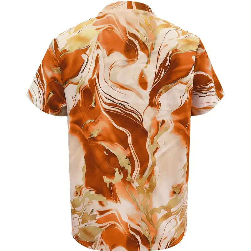 Damen - Elegantes Kurzarmshirt - Seidig Weiche Material - Marmor Print - Stilvolles Design für jeden Anlass