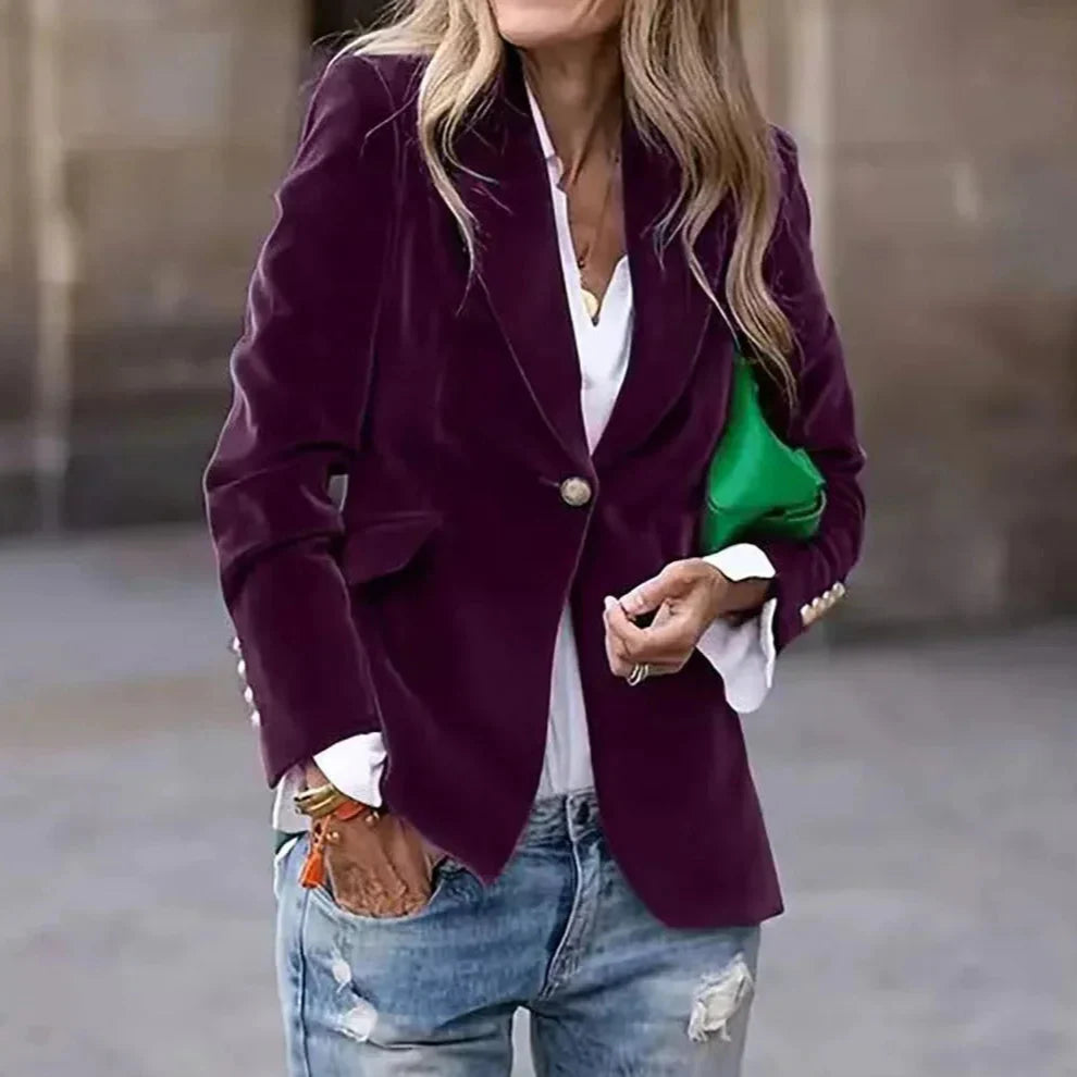 Damen - Blazer - Samt - Eleganter Stil mit goldenen Knöpfen - Perfekt für besondere Anlässe