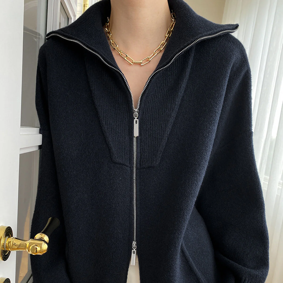 Damen - Strickjacke in Übergröße - Wolle - Reißverschluss - Bequeme und stilvolle Oberbekleidung