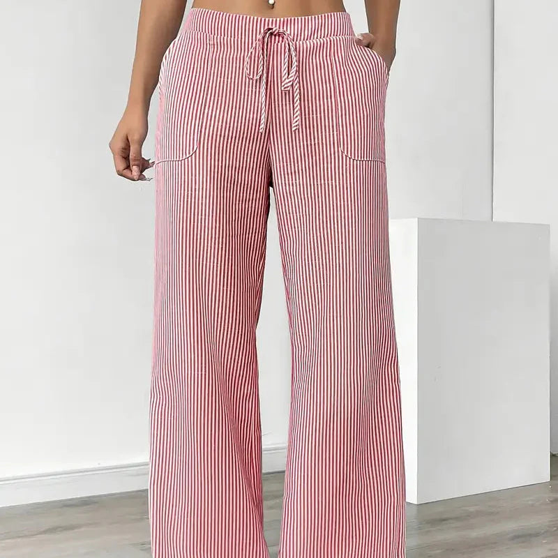 Damen - Gestreifte Hose - Bequemer Stoff - Trendy Bottoms für jeden Anlass