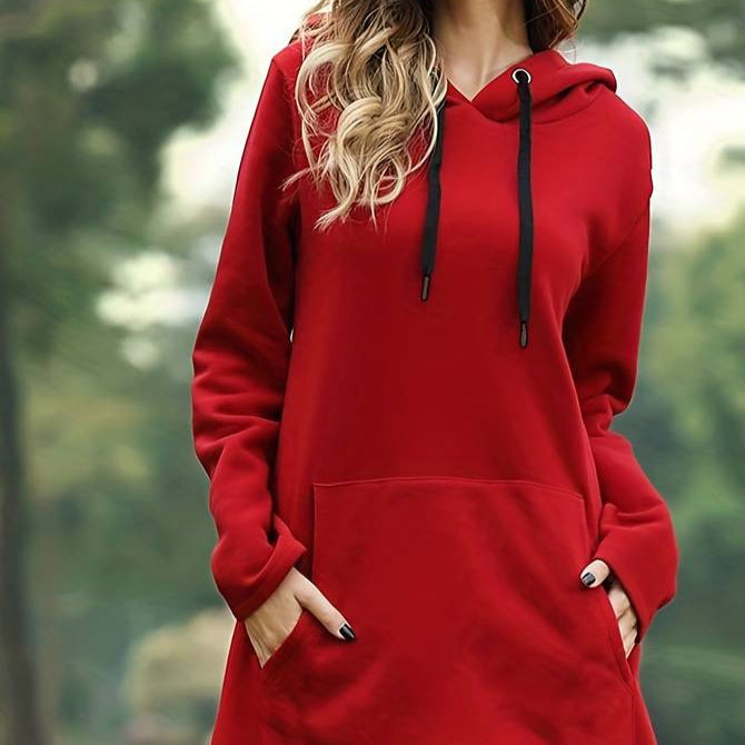 Damen - Langer Kapuzenpullover - Weicher Stoff - Stilvolles Design - Ideal für jeden Anlass