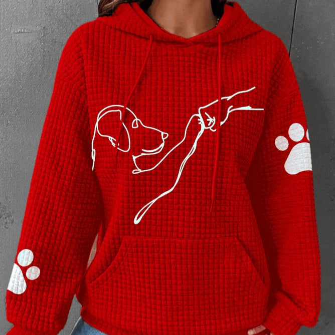 Damen - Kuscheliger Kapuzenpulli - Weicher Stoff - Süßem Hundedruck - Perfekt für gemütliche Tage