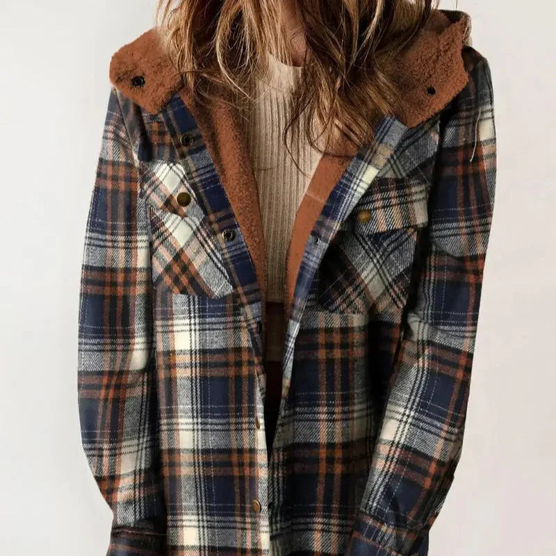 Damen - Karierte Winterjacke mit Kapuze - Langlebiges Material - Warmes Futter für kalte Tage - Stylisch und Bequem
