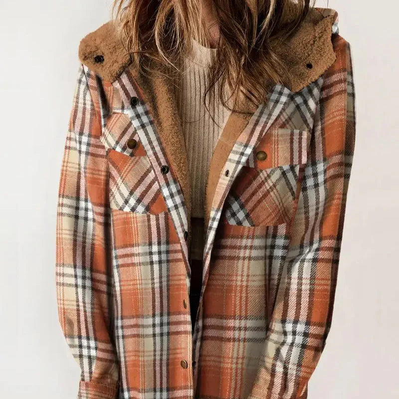 Damen - Karierte Winterjacke mit Kapuze - Langlebiges Material - Warmes Futter für kalte Tage - Stylisch und Bequem