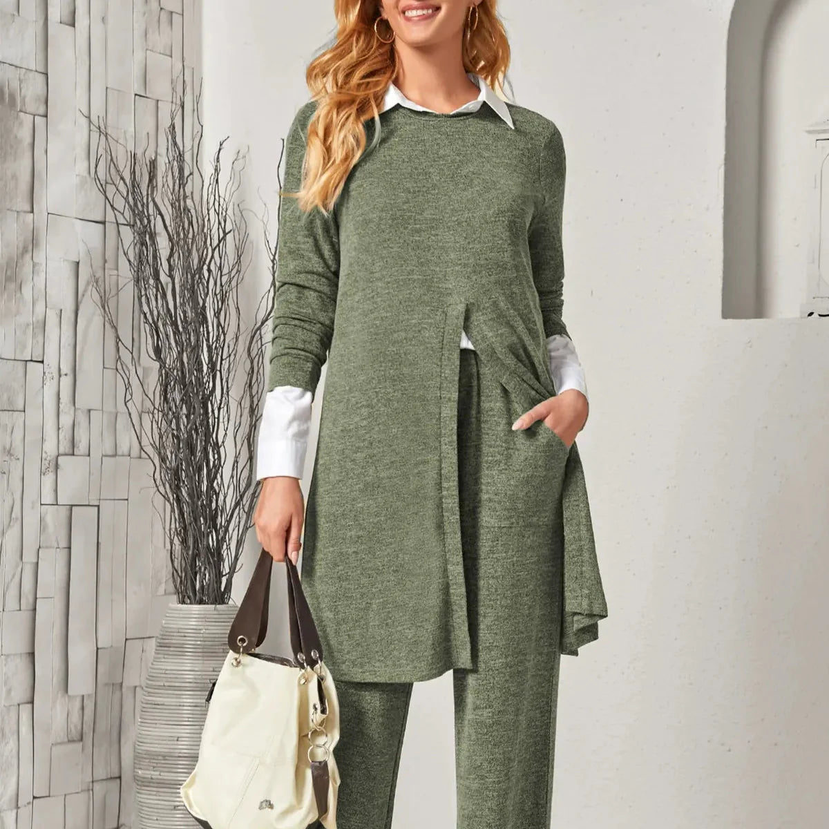 Damen - Zweiteiliger Strickanzug - Weichem Material - Relaxed Fit für ultimativen Komfort